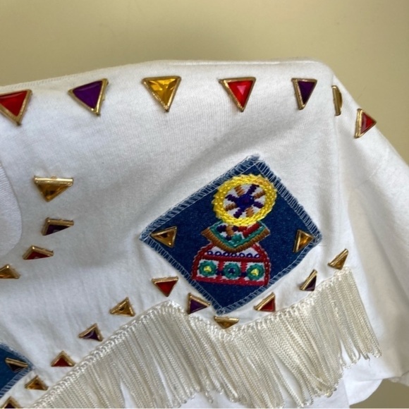 Vintage 90s Gepetto Western Fringe Bejeweled T-Shirt White Single Stitch Sz L - Picture 11 of 16